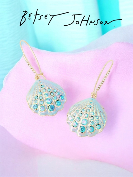 Betsey Johnson Jewelry - NEW Betsey Johnson Crystal Shell Shepherd Hook Dangle Earrings 2 Inches NWT